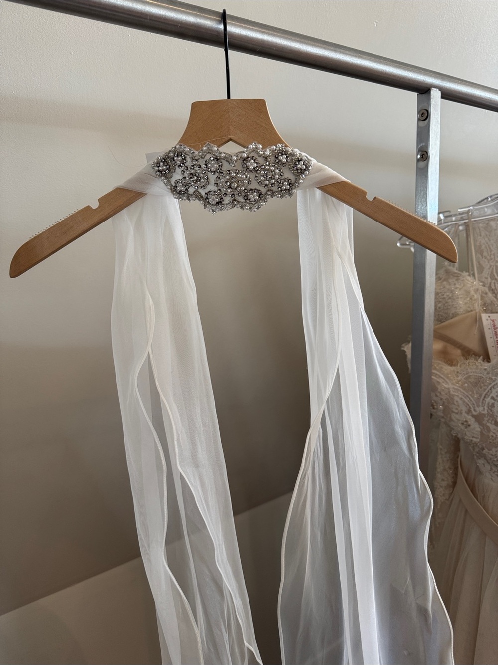 Beaded Ivory Bridal Neck Scarf - Organza